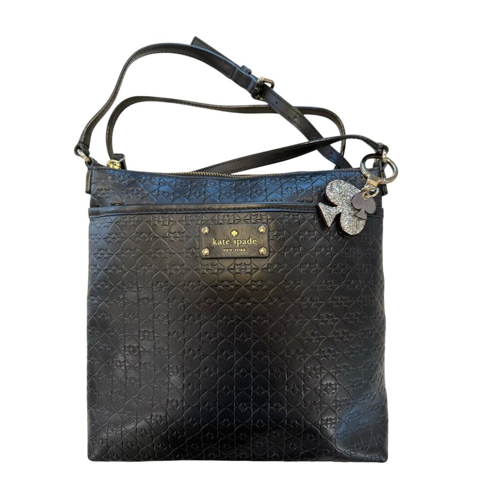 Kate Spade Keisha Penn Embossed Leather Crossbody Black w/ Bag Charm